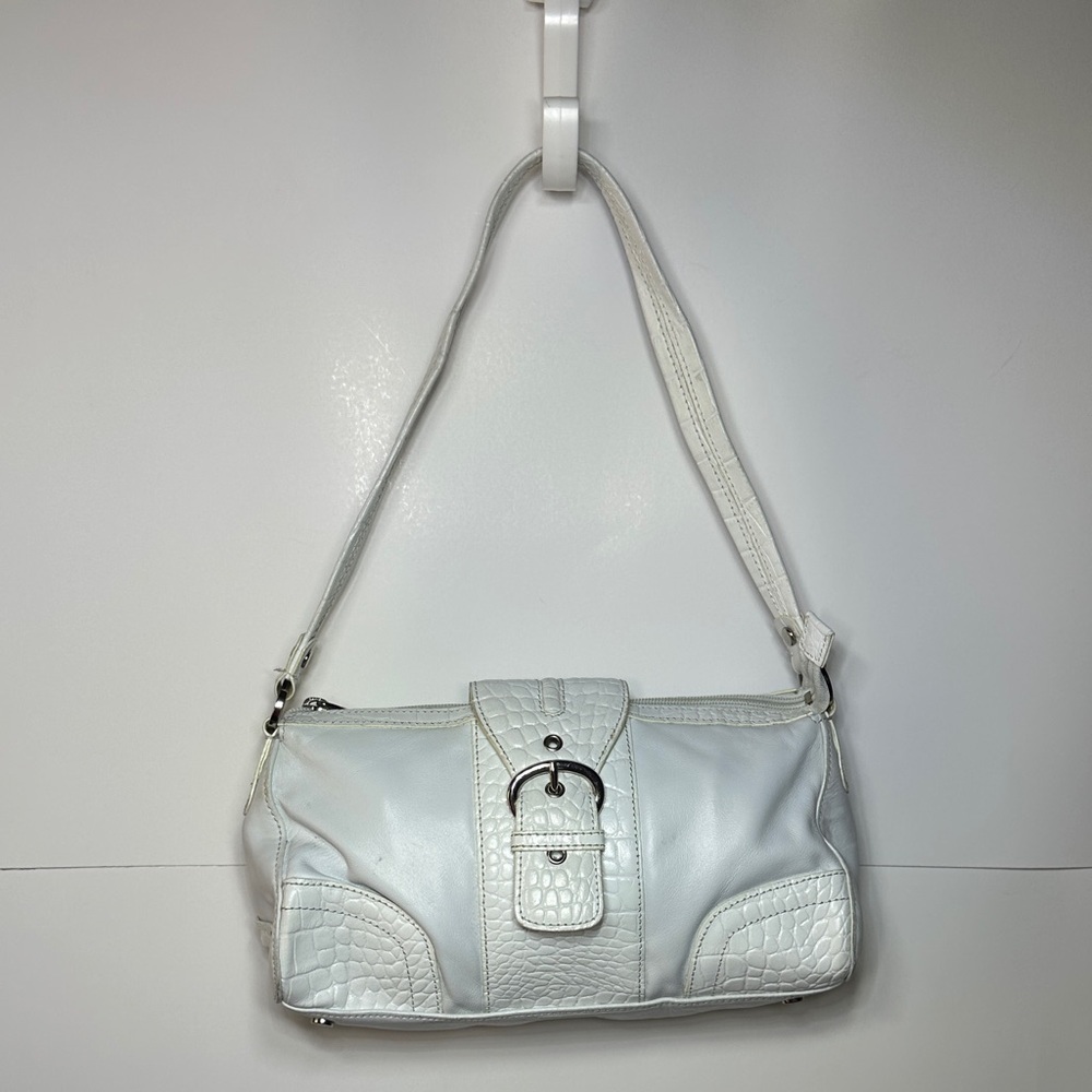 Charter Club White Shoulder Bag embossed cowhide leather